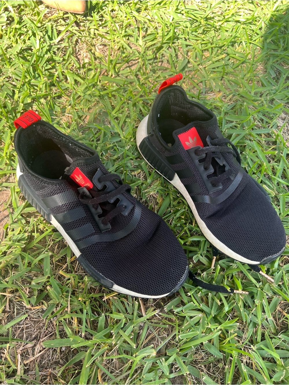 adidas Black Athletic Sneakers with Red Heel Tabs